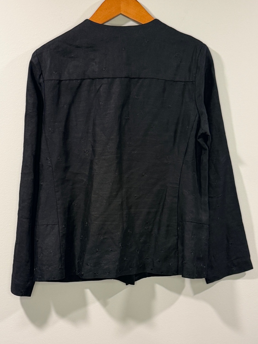 HW NEW YORK Women’s Black Collarless Button Linen Blazer with Embroidery Size 8 - Picture 4 of 9